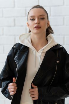 design clothes style jacket background isolated clothing fashion leather casual zipper white black