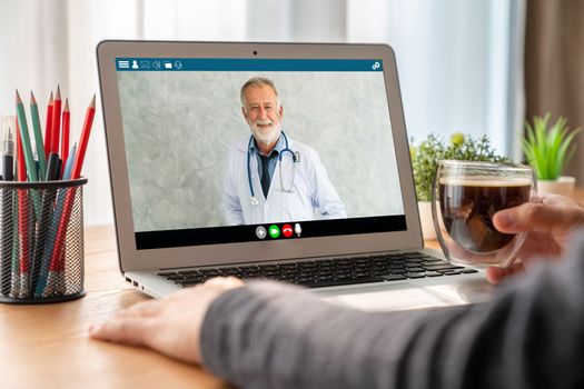 Doctor video call online by modish telemedicine software application for virtual meeting with patient