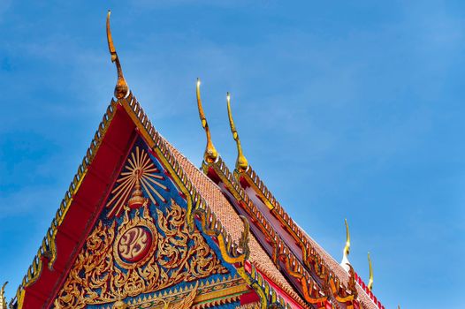 Architectural detail of the buddhist temple of Wat mongkol nimit, Phuket town, Thailand