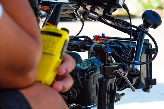 detail of Video camera , film crew production, behind the scenes background