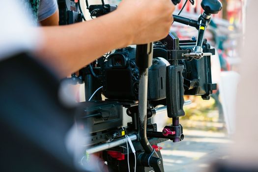 detail of Video camera , film crew production, behind the scenes background