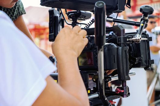 detail of Video camera , film crew production, behind the scenes background