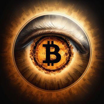 Cryptocurrency bitcoin eye. All seeing eye Bitcoin. Net banking mining future watcher . Cryptography finance digital worldwide coin supervisor illustration. download image