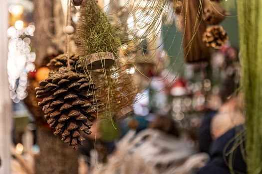 Christmas decorations for sale detail in a shop