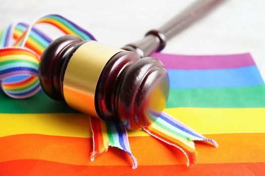 LGBT symbol, Stethoscope with rainbow ribbon, rights and gender equality, LGBT Pride Month in June.