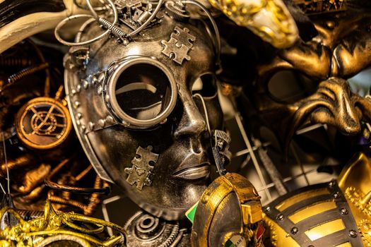 Steampunk mask metal detail scene