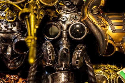 Steampunk mask metal detail scene