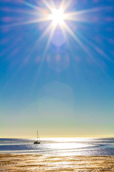 Beautiful coast wadden sea mudflats and tidal flats seascape landscape in Dorum Wurster North Sea coast Wursten Cuxhaven Lower Saxony Germany.