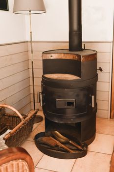 An old potbelly stove in a French house