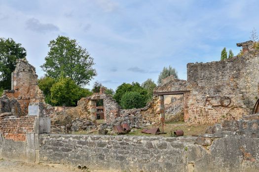 Destroyed building during World War in Oradour sur Glane France