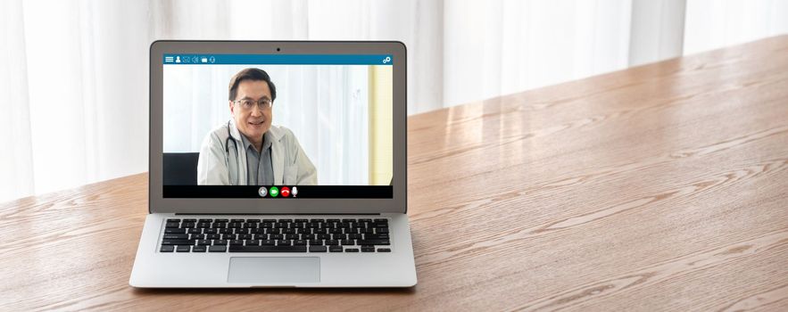 Doctor video call online by modish telemedicine software application for virtual meeting with patient