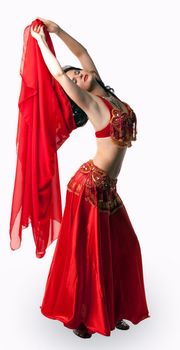 Beauty woman in dance with red veil - arabian costume