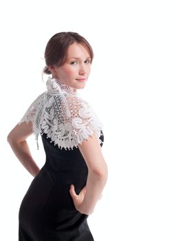 Beauty woman with white tippet on spine