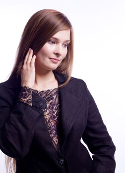 Beauty woman in business suit with black lace