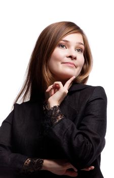 Beauty woman in business suit with black lace