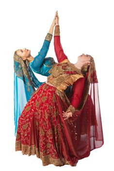 young women dance in indian traditional costume isolated