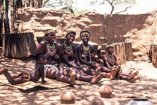 Zulu people at the Shakaland Zulu Village, Nkwalini Valley, Kwazulu Natal, South Africa.