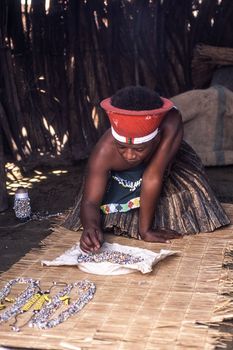 Zulu people at the Shakaland Zulu Village, Nkwalini Valley, Kwazulu Natal, South Africa.