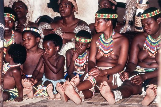 Zulu people at the Shakaland Zulu Village, Nkwalini Valley, Kwazulu Natal, South Africa.