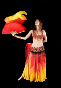 Beauty girl dance with flag - arabian costume
