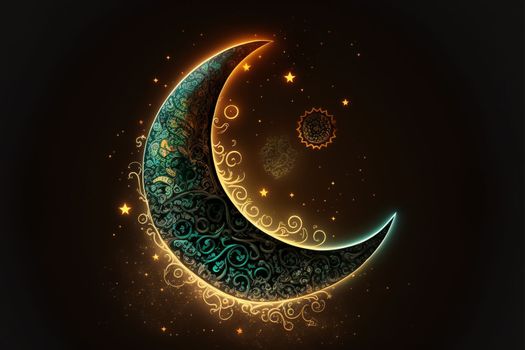 Ramadan Karim congratulations Islamic design crescent symbol with Arabic.