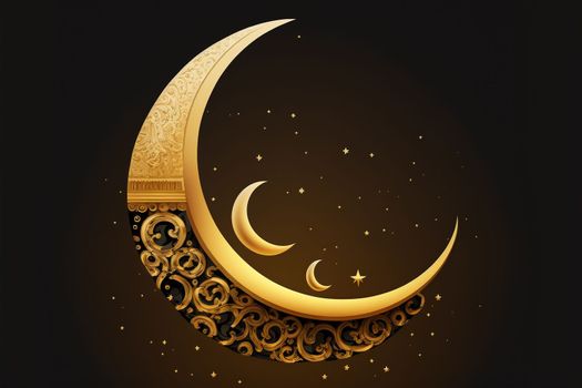 beautiful eid mubarak golden decorative moon greeting.