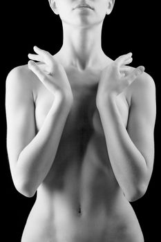 young naked body without face black white