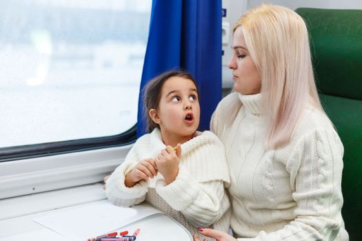 daughter and mother in the train.