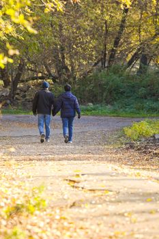 couple walk in autumn park