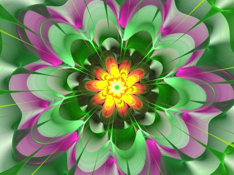 Fractal illustration of a bright spiral with floral patterns. fractal art design. 3d illustration