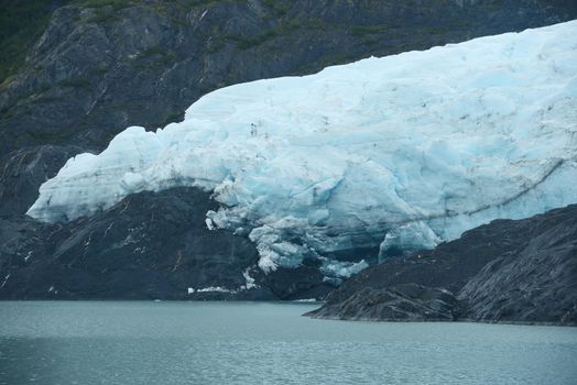 blue ice of portage glacier in alaska
