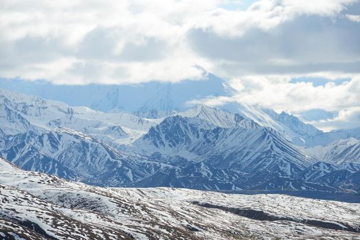 snow mountain landscape in denali national park