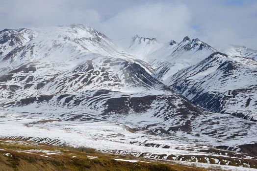 snow mountain landscape in denali national park