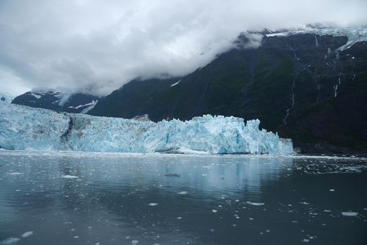 blue color of tidewater glacier in prince william sound in alaska