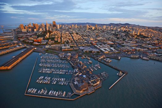 an aerial view of downtown san francisco with pier 