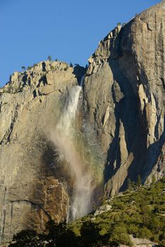 yosemite fall with morning sunlight