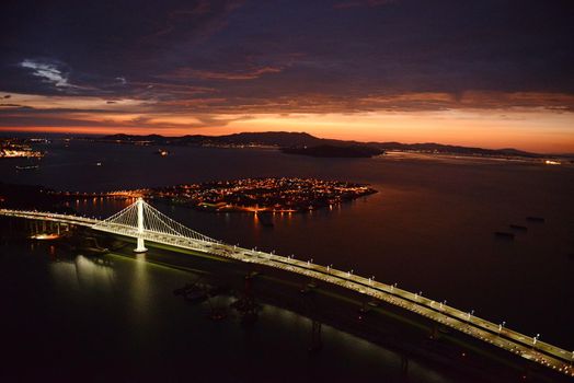 aerial view oakland city at night