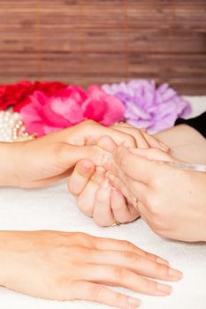 Manicure of nails from a woman's hands before applying nail polish