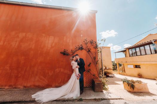 Wedding couple near a Villa in France.Wedding in Provence.Wedding photo shoot in France.