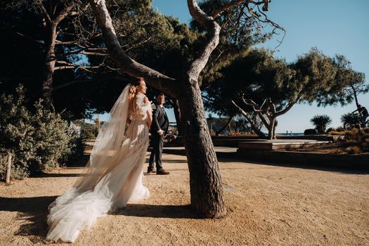wedding couple on the French Riviera.Wedding in Provence.Bride and groom in France.