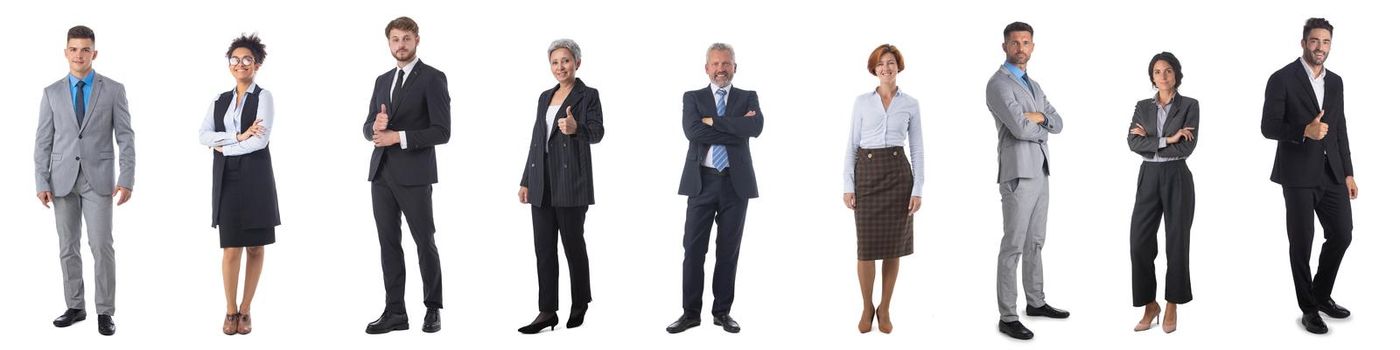 Set of full length portraits Business people, managers, executives. Isolated on white background