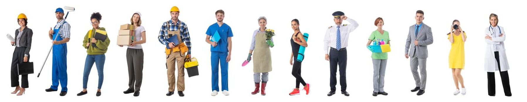 Set of professional workers different professions Isolated over white background.