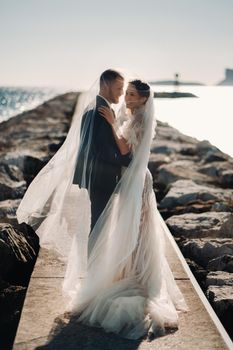 wedding couple on the French Riviera.Wedding in Provence.Bride and groom in France.