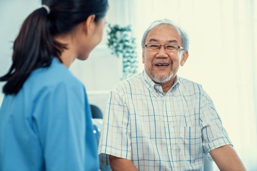 A young female doctor inquires about personal information of a contented senior at home. Medical care for the elderly, elderly illness, and nursing homes, home care.