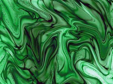 The texture of green liquid marble. Green shiny background with natural texture