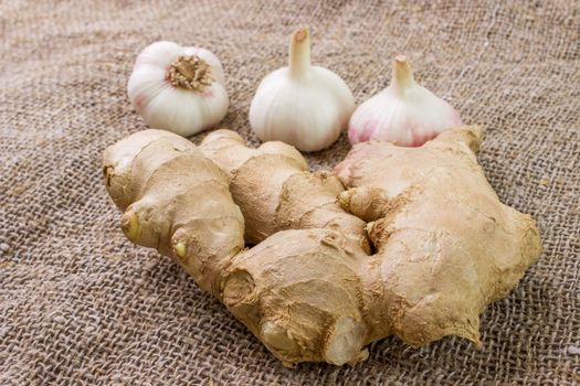 ginger and Garlic on Burlap or textiles.