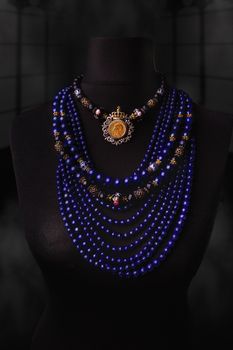 Handmade necklace. Bright multicolored , pearl , jewelry A short necklace on a girl made of natural pearl stones. Handmade jewelry made from natural stones. Modern jewelry. . High quality photo