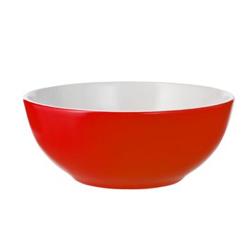 Empty red ceramic bowl isolated on white background