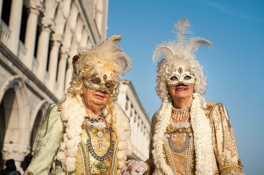 VENICE, ITALY - Febrary 21 2019: The masks of the Venice carnival 2019