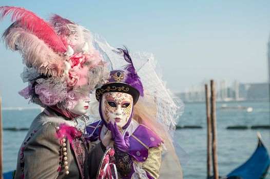 VENICE, ITALY - Febrary 21 2019: The masks of the Venice carnival 2019